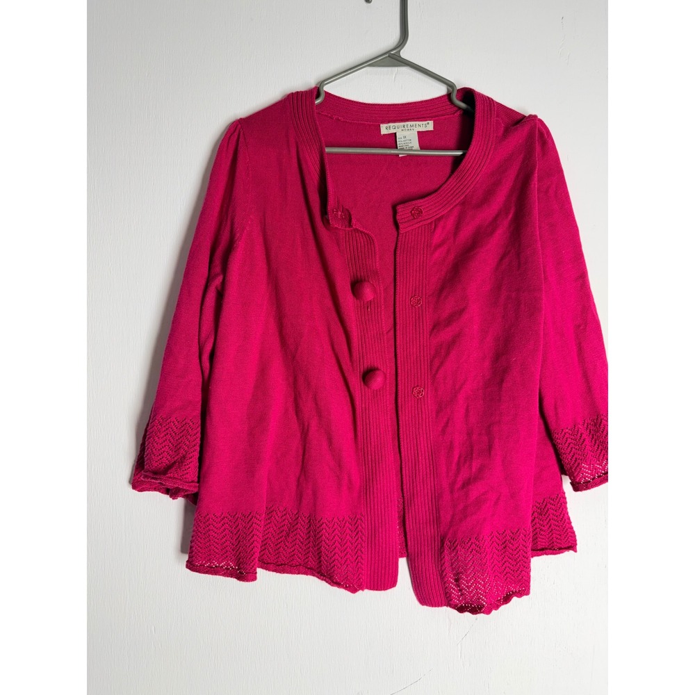 Requirements Woman Hot Pink Cardigan Sweater Pointelle Trim 3/4 Sleeve Plus 1X